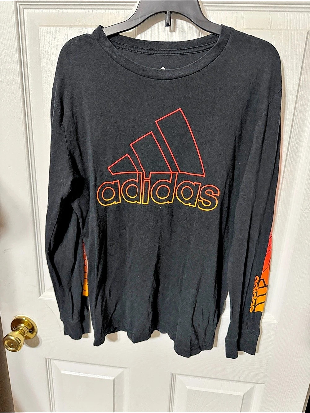 adidas Kid’s Long Sleeve Graphic Tee in Black & Red Size Medium